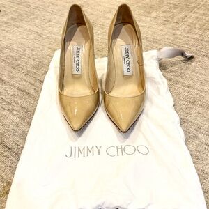 Jimmy Choo 85 Nude Patent Leather Pumps